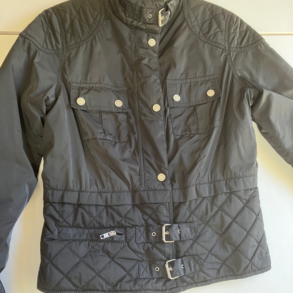 twill twenty two 22  black cropped quilted jacket size Med bomber/motorcycle